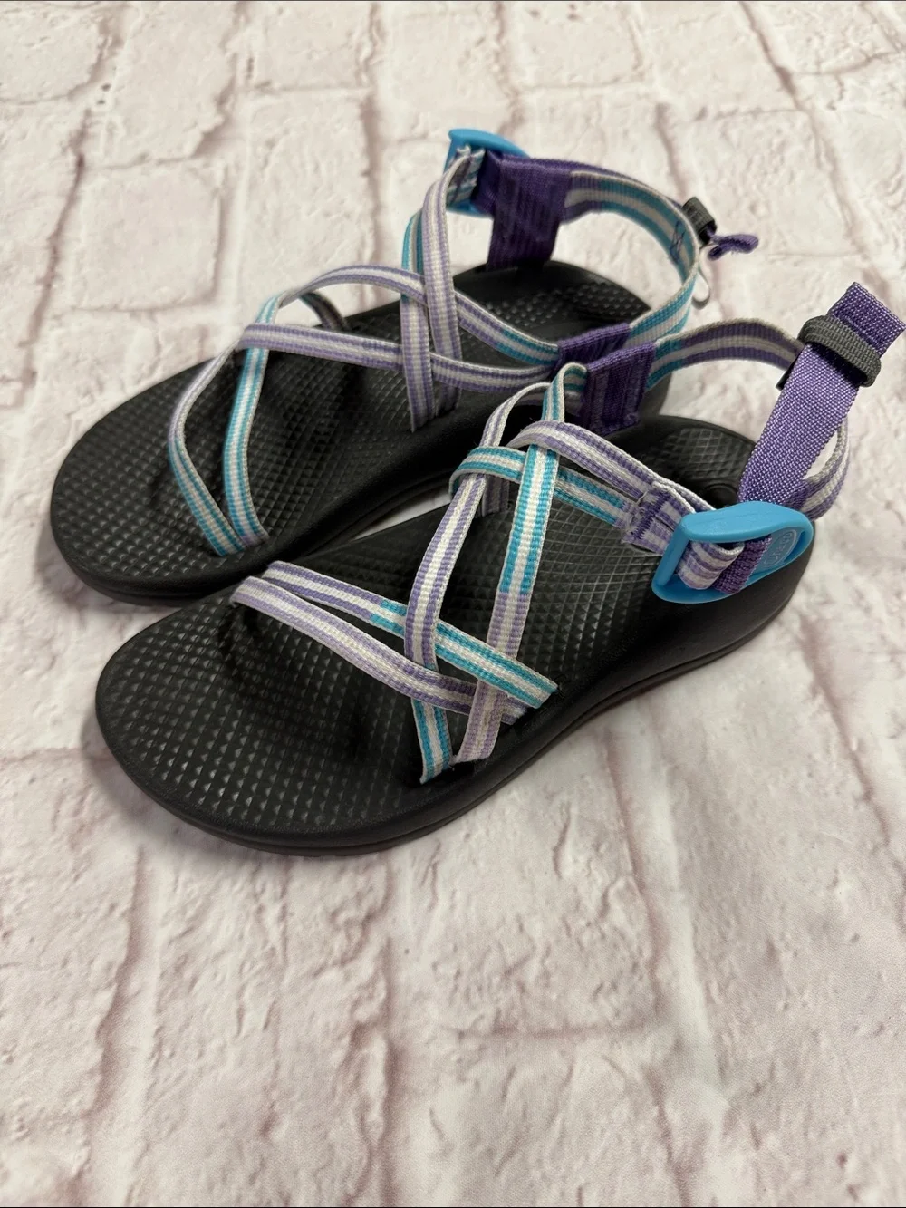Chaco Kids Strappy Sandals in Black, Purple, Teal & White